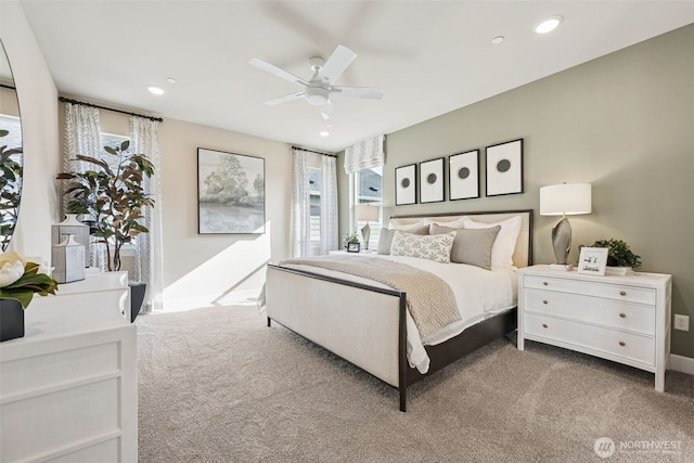 13920 181st St E Unit 64, Puyallup, WA 98374 - bedroom featuring carpet flooring, multiple windows, baseboards, recessed lighting, and ceiling fan
