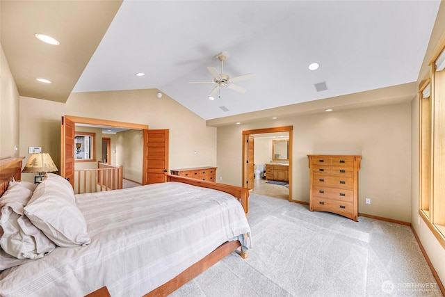 2659 Northshore Rd, Bellingham, WA 98226 - bedroom with lofted ceiling, light carpet, recessed lighting, baseboards, and ensuite bathroom