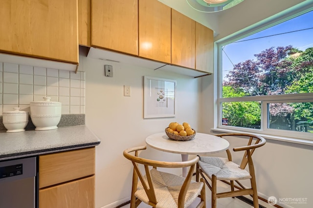 7924 S 112th St, Seattle, WA 98178 - kitchen with stainless steel dishwasher, decorative backsplash, and baseboards