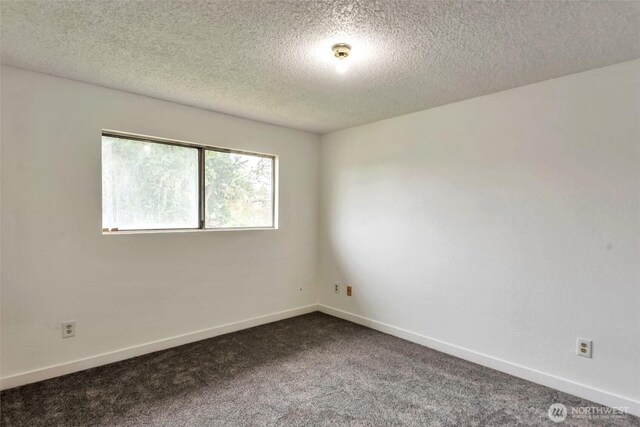 1702 C St SE, Auburn, WA 98002 - unfurnished room featuring a textured ceiling, dark colored carpet, and baseboards
