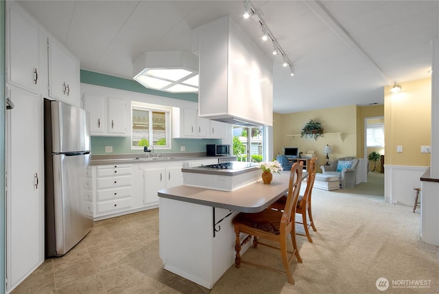 1402 22nd St NE Unit 47, Auburn, WA 98002 - kitchen featuring stainless steel appliances, open floor plan, a sink, white cabinets, and track lighting