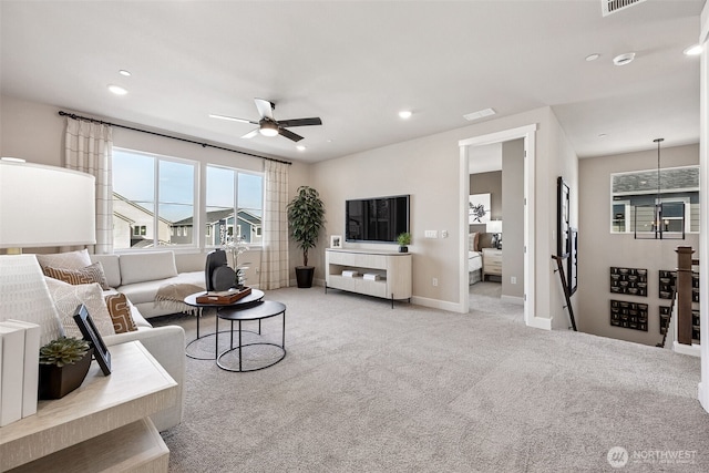 13912 181st St E Unit 62, Puyallup, WA 98374 - living area featuring ceiling fan, carpet, recessed lighting, and baseboards