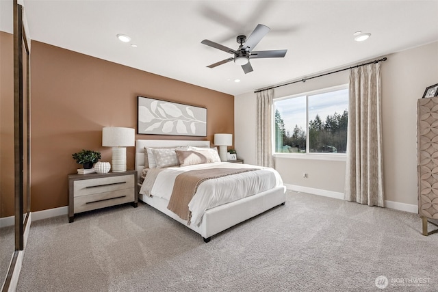 13912 181st St E Unit 62, Puyallup, WA 98374 - bedroom featuring baseboards, carpet, recessed lighting, and ceiling fan