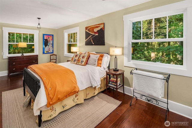 27603 145th Ave SW, Vashon, WA 98070 - bedroom featuring baseboards, multiple windows, wood finished floors, and radiator