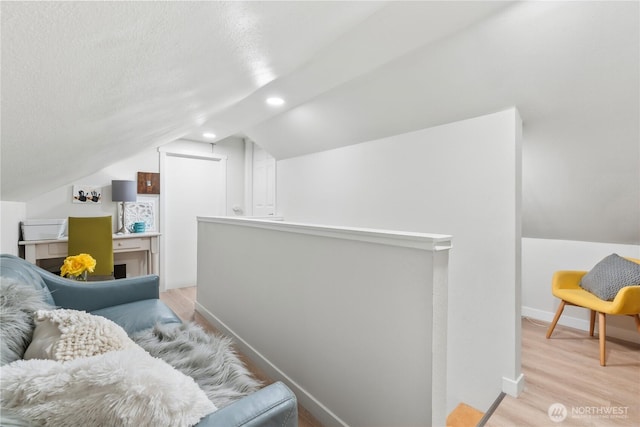 3628S Sheridan Ave, Tacoma, WA 98418 - bedroom with vaulted ceiling, baseboards, light wood-style floors, recessed lighting, and a textured ceiling