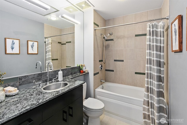 17 W Mercer St Unit 302, Seattle, WA 98119 - bathroom featuring vanity, toilet, shower / bath combo, and tile patterned flooring