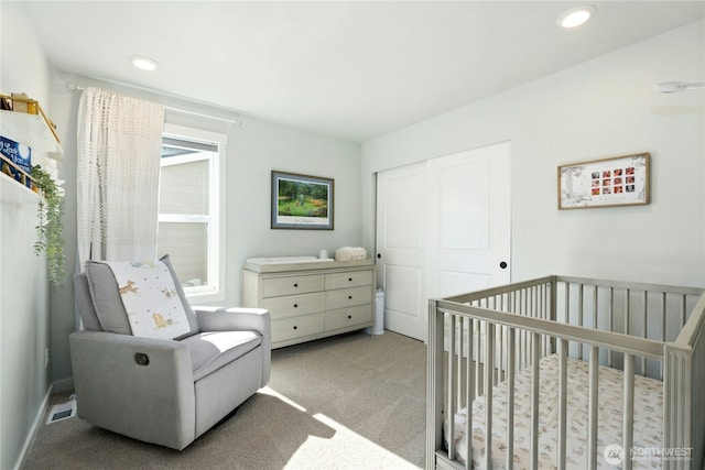 17314 SE 254th Pl, Covington, WA 98042 - bedroom featuring carpet floors, a closet, a crib, and recessed lighting