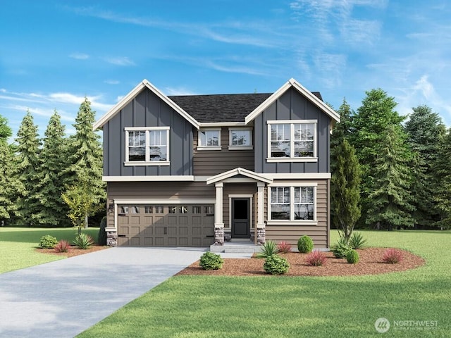 3905 98th Avenue Ct E Unit 33, Edgewood, WA 98371 - view of front of home with board and batten siding, a garage, concrete driveway, and a front lawn