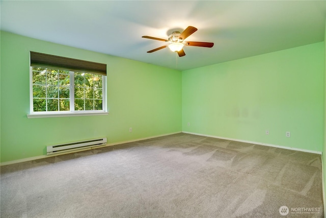 10513 SE 250th Pl Unit F-106, Kent, WA 98031 - spare room featuring a baseboard radiator, ceiling fan, and carpet flooring