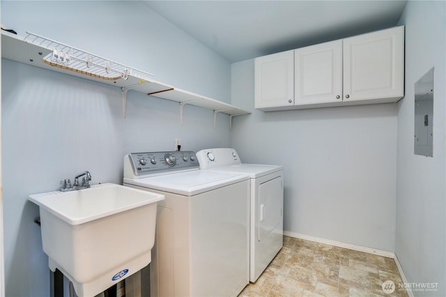 10513 SE 250th Pl Unit F-106, Kent, WA 98031 - laundry area with cabinet space, washer and clothes dryer, and electric panel