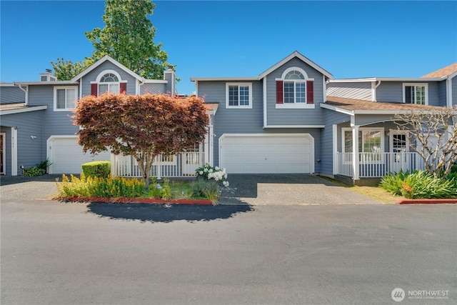 10513 SE 250th Pl Unit F-106, Kent, WA 98031 - traditional home featuring a porch, a garage, driveway, and a chimney