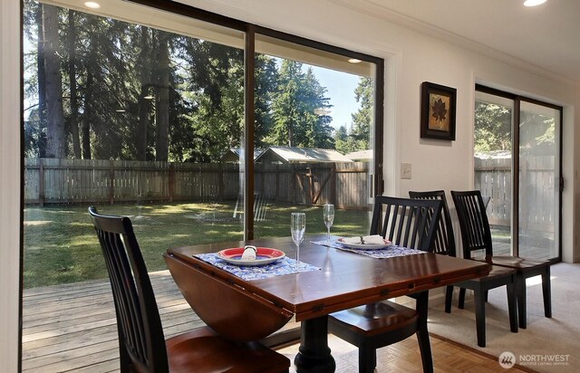 311 Edgecliff Dr, Langley, WA 98260 - dining space with crown molding and recessed lighting
