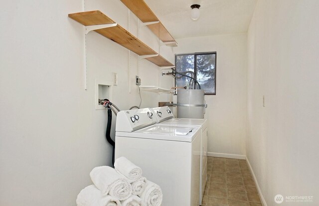 311 Edgecliff Dr, Langley, WA 98260 - laundry room with independent washer and dryer, water heater, and baseboards