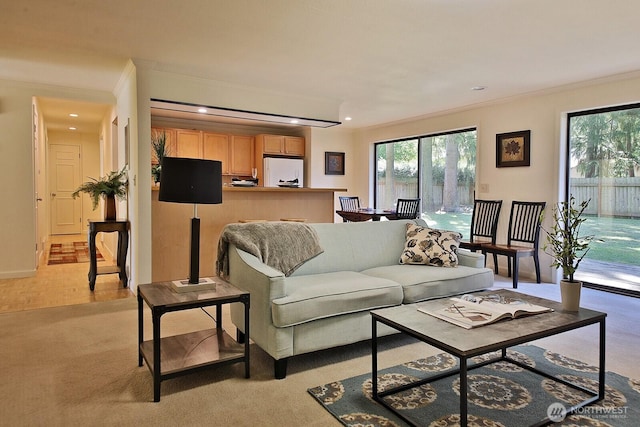 311 Edgecliff Dr, Langley, WA 98260 - living room featuring crown molding, plenty of natural light, and recessed lighting
