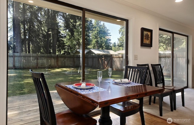 311 Edgecliff Dr, Langley, WA 98260 - dining room featuring ornamental molding and recessed lighting