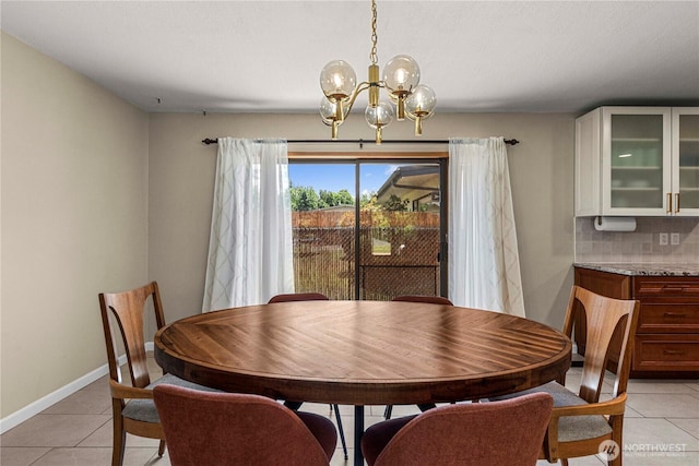 1011 Idaho St, Wenatchee, WA 98801 - dining space with a chandelier, light tile patterned flooring, and baseboards