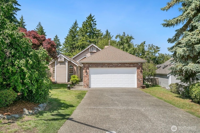 4754 SW 314th Pl, Federal Way, WA 98023 - view of front of house with brick siding, a front yard, an attached garage, and a shingled roof