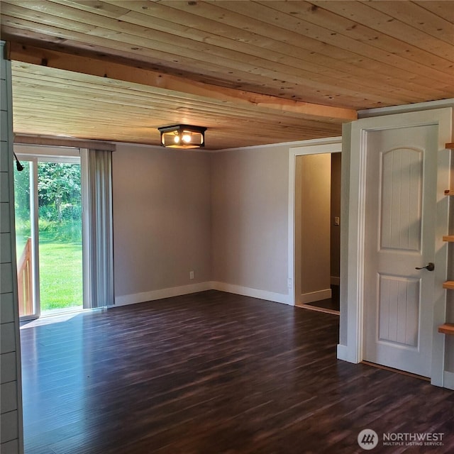 14518 Kapowsin Hwy E, Graham, WA 98338 - unfurnished room with wooden ceiling, dark wood-style floors, and baseboards