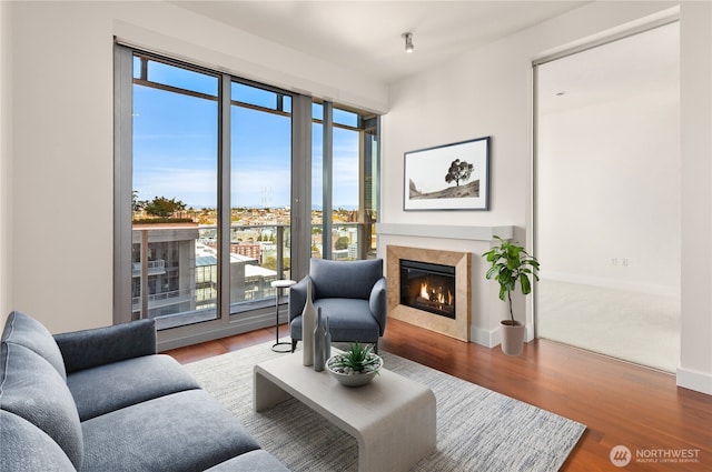737 Olive Way Unit 2704, Seattle, WA 98101 - living area with a fireplace and wood finished floors