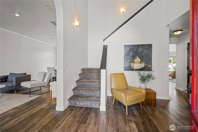 28314 164th Ave E, Graham, WA 98338 - stairway with wood finished floors, baseboards, and ornamental molding