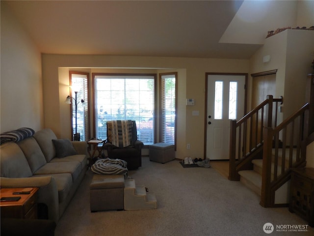 4558 SE Bakken Ct, Port Orchard, WA 98366 - carpeted living room featuring stairs