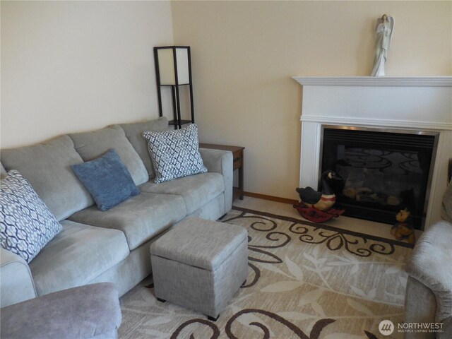4558 SE Bakken Ct, Port Orchard, WA 98366 - carpeted living area with a glass covered fireplace