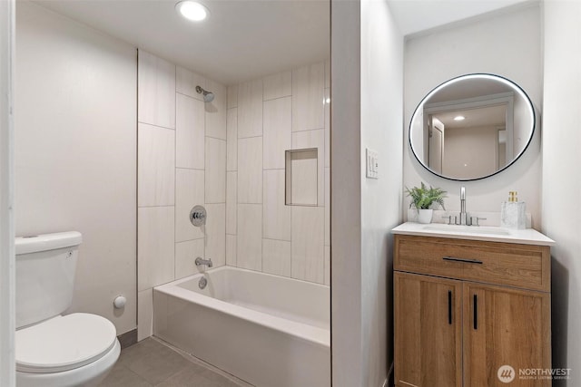9520 2nd Ave NW, Seattle, WA 98117 - full bath with toilet, vanity, bathtub / shower combination, tile patterned flooring, and recessed lighting