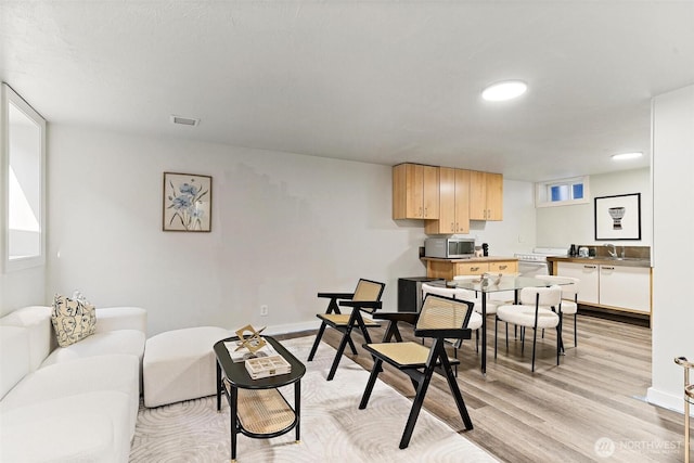 9520 2nd Ave NW, Seattle, WA 98117 - living room featuring light wood finished floors, baseboards, and recessed lighting
