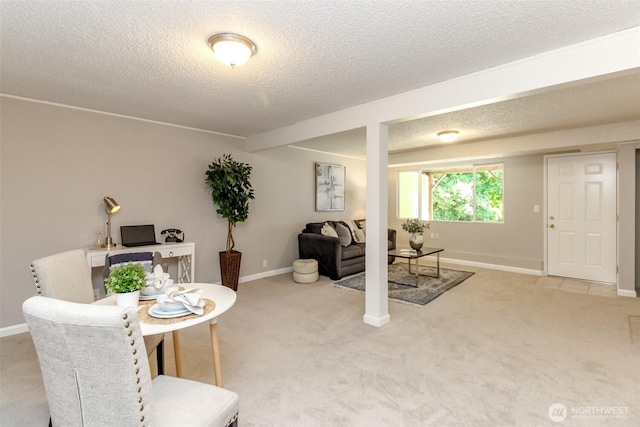 30240 7th Ave S, Federal Way, WA 98003 - living room with light colored carpet, a textured ceiling, and baseboards