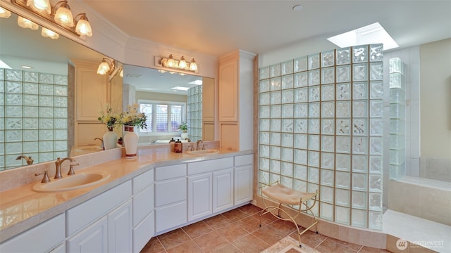 8504 146th Pl SE, Newcastle, WA 98059 - full bath featuring a skylight, tile patterned floors, double vanity, and walk in shower