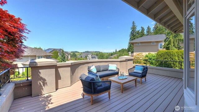 8504 146th Pl SE, Newcastle, WA 98059 - deck featuring an outdoor living space and a residential view