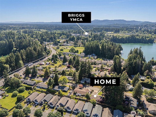 4434 Juli Ct SE, Olympia, WA 98501 - aerial overview of property's location with a water and mountain view and nearby suburban area