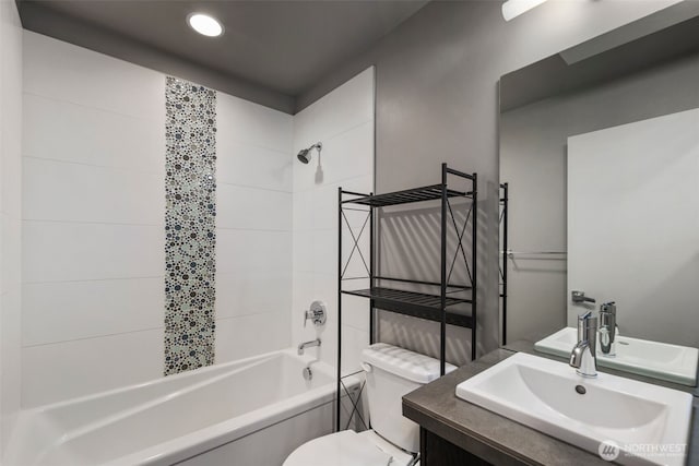 3617 1st Ave NW Unit C, Seattle, WA 98107 - bathroom with toilet, shower / tub combination, vanity, and recessed lighting