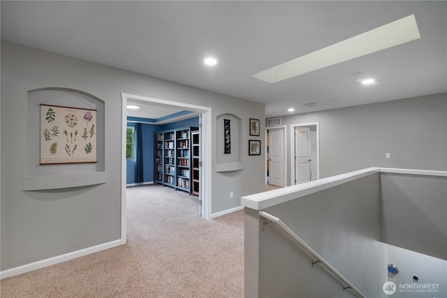 6858 Flute St SE, Lacey, WA 98513 - hallway featuring carpet flooring, an upstairs landing, recessed lighting, and baseboards