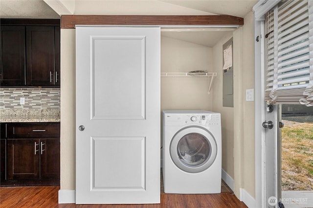4050 E G St, Tacoma, WA 98404 - washroom with washer / dryer and dark wood finished floors