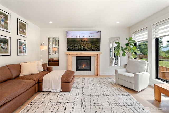 2140 Lagerwey Cir, Lynden, WA 98264 - living room featuring a glass covered fireplace, recessed lighting, and wood finished floors