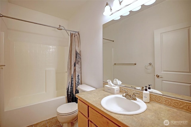 26306 2nd Ave NE, Arlington, WA 98223 - full bath featuring vanity, shower / bath combo with shower curtain, and tile patterned floors