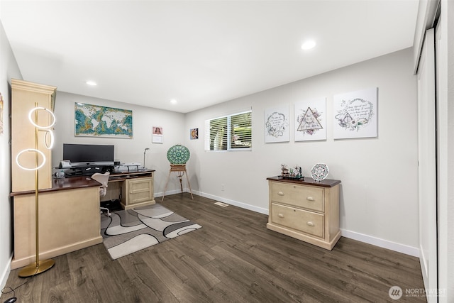 24028 6th Pl W, Bothell, WA 98021 - office with dark wood finished floors, baseboards, and recessed lighting