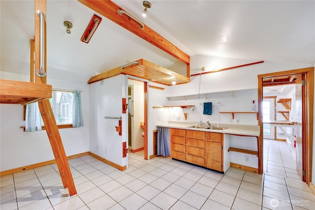 715 Grant St, Port Townsend, WA 98368 - kitchen featuring open shelves, light countertops, and light tile patterned flooring