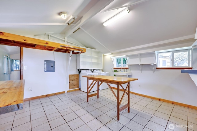 715 Grant St, Port Townsend, WA 98368 - basement with washer / clothes dryer, electric panel, and light tile patterned floors