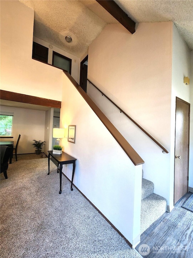 4608 73rd Street Ct E, Tacoma, WA 98443 - stairs with carpet flooring and a textured ceiling