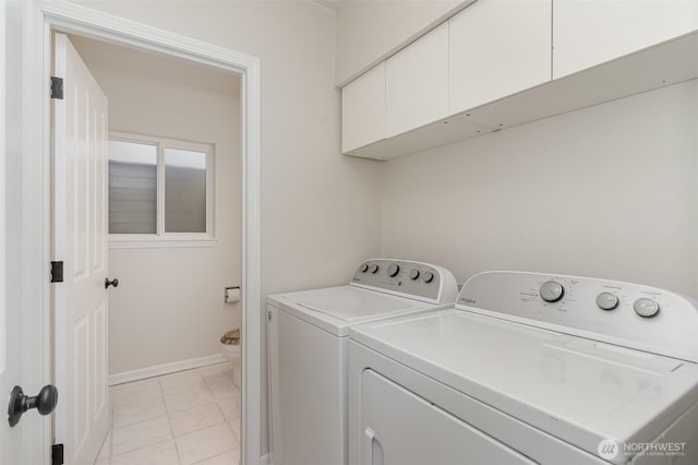 17913 158th Pl SE, Renton, WA 98058 - laundry room featuring cabinet space, independent washer and dryer, and baseboards