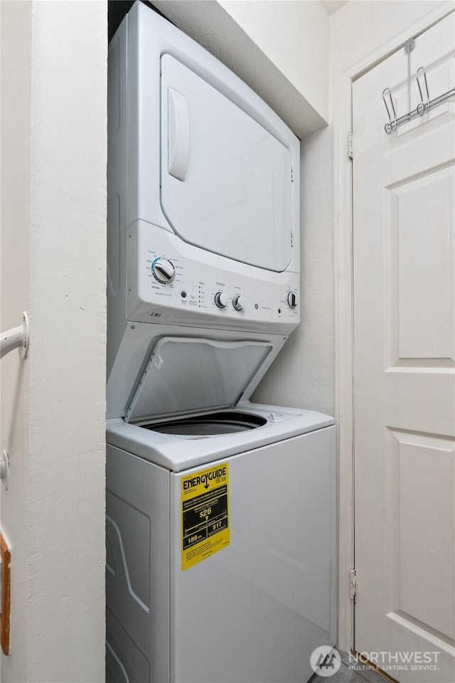7520 208th St SW Unit A104, Edmonds, WA 98026 - laundry area featuring estacked washer and dryer