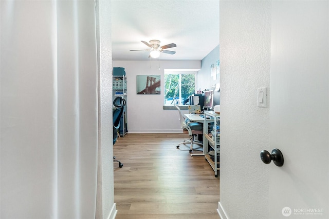 1226 Juniper Dr SE, Olympia, WA 98513 - office space with a ceiling fan, wood finished floors, and a textured wall