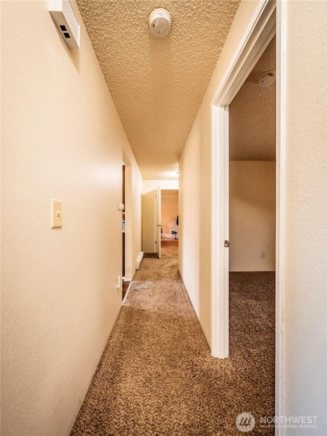 919 Harding Rd, Elma, WA 98541 - hallway featuring a textured ceiling and carpet floors