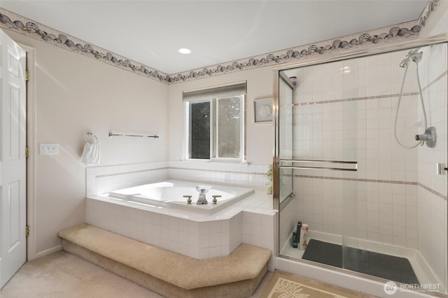 15831 Manion Way NE, Duvall, WA 98019 - bathroom with a stall shower, a garden tub, and recessed lighting
