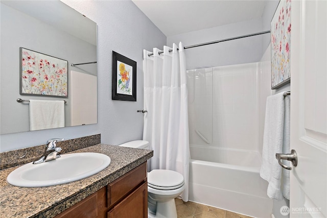 8521 15th Ave SE, Olympia, WA 98513 - bathroom with vanity, shower / bathtub combination with curtain, and tile patterned flooring