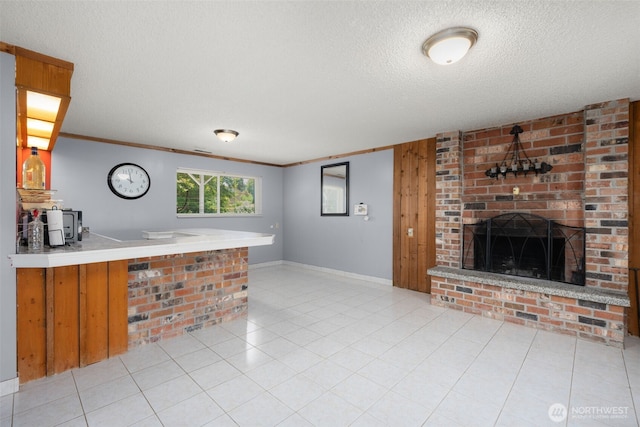 33046 38th Ave SW, Federal Way, WA 98023 - kitchen featuring a textured ceiling and a brick fireplace