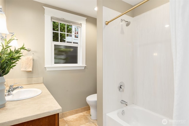 106 W Mcgraw St, Seattle, WA 98119 - bathroom featuring vanity, shower / bath combo with shower curtain, toilet, and tile patterned flooring