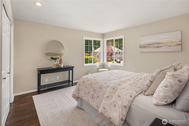 2260 269th Ct SE, Sammamish, WA 98075 - bedroom featuring dark wood-type flooring, recessed lighting, baseboards, and a closet